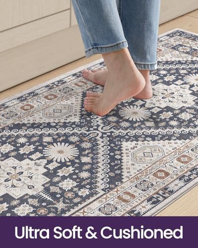DEXI Kitchen Floor Mats Cushioned Anti Fatigue Runner Rug 24x59 White Grey
