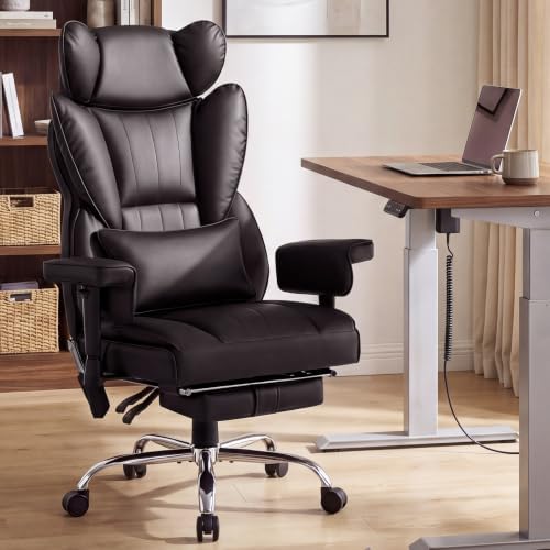 6 Points Massage Heated Home Office Chair with Foot Rest, Brwon