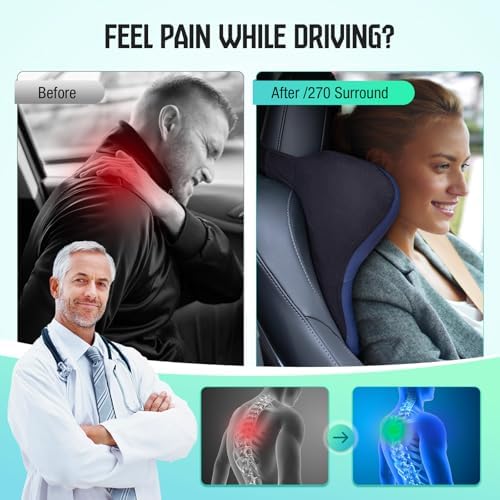 Car Neck Pillow for Driving Seat, Soft Memory Foam Headrest Pillow with Adjustable Strap and Removable Cover, Ergonomic Neck Support for Car, Office Chair, Gaming Chair – Yellow