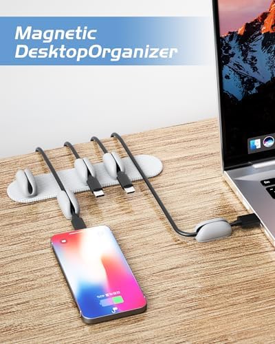 5-Pack Magnetic Cable Clips Cord Organizer - Smoothly Adjustable, Puretor Desk Cable Management Clips. Ideal Wire Holders for Desktop, Nightstand, Wall - Perfect for Home Office, Phone, Car (Grey)