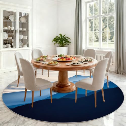 Mountain Round Area Rug - 5ft Misty Mountain Round Rug for Living Room, Natural Landscape Circle Rugs Washable Soft Non-Slip Carpet for Bathroom Bedside Sofa Coffee Table Decor Mat