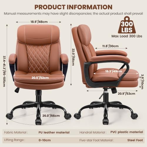Leather Office Chair, Computer Desk Chair with Dual Back Support