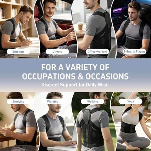 Posture Corrector for Women and Men, Adjustable Back Brace with Shoulder Support, Lumbar Support Belt and Full Back Support, Posture Trainer Back Straightener for Upper Back, Lower Back Support, Slouching and Hunchback Corrector (Black, Medium)