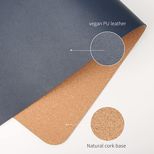 RENMTURE Dual-Sided Mouse Pad, Natural Cork & PU Leather Large Desk Pad for Office and Home Work, Desk Protector Non-Slip, Waterproof, Easy Clean (Dark Blue, 23.6" x 13.7")