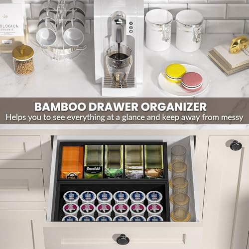 Bamboo Kitchen Drawer Organizer, 2-Pack, 12" x 6" x 2.5"，Black