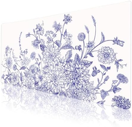 Colorful Star Large Mouse Pad, Floral Desk Mat Office Supplies, Waterproof Faux Leather Big Gaming Mousepad for Women Girls, Vintage Blue Flowers Desk Pad Home Office Décor Accessories 31.5" x 15.7"