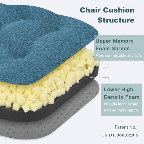 baibu 2-Layer Dining Chair Cushions, 4 Pack, 16.5 x 16.5 x 3.5 in, Blue