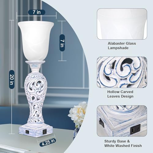 20" Vintage Table Lamps Set of 2 for Living Room, 3-Way Dimmable LED Bulb