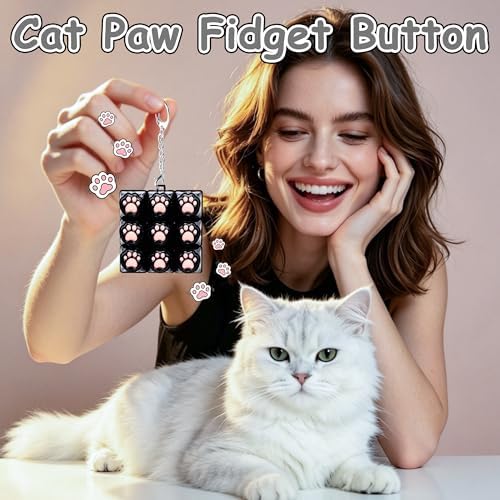 Cat Paw Keyboard Fidget Toy, Keyboard Fidget Keychain 9-in-1 Keyboard Decompression Button Finger Clicker Toys, Cute Soft Click Buttons Fidget Toy ADHD Sensory Fidget Toys Stress Relief Gifts(Black)
