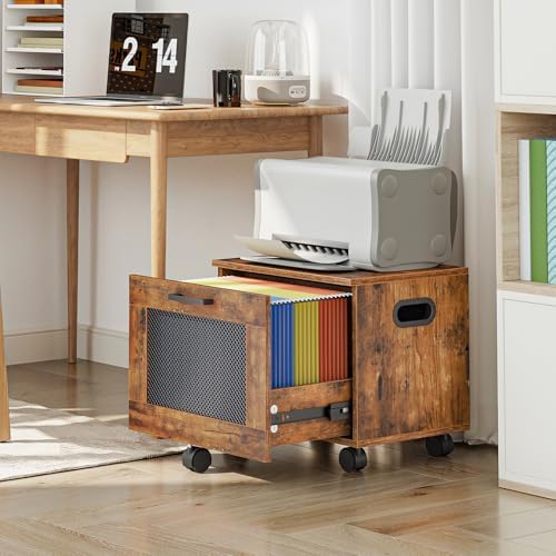 HOOBRO File Cabinet, Rolling File Cart, Under Desk Small Filing Cabinet, File Organizer Box, Home Office File Basket with Drawer for A4, Letter Files, Rustic Brown and Black BF11WJ01G1