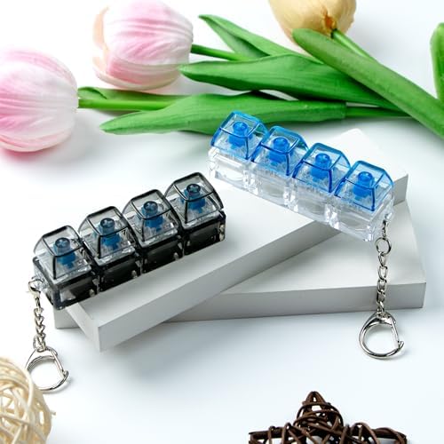 2 PCS Keyboard Fidget Toy, Keyboard Fidget Keychain 4-in-1 Keyboard Decompression Button Finger Clicker Toys, Button Stress Relief Fidget Gifts to Relief Stress (Black Blue)