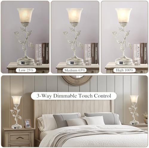 Set of 2 Rustic Touch Table Lamps for Bedroom 2 USB C+A
