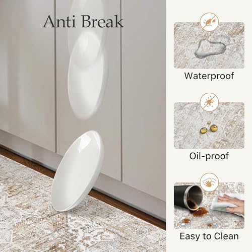 GENIMO Anti Fatigue Kitchen Mats for Floor 2PCS, Standing Rugs,BeigeTan