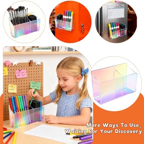 Magnetic Dry Erase Marker Holder - Non-Slip Acrylic Pen Organizer with Powerful Magnets for Whiteboard, Refrigerator, Office Desk, Classroom Supplies & Home Organization-colorful