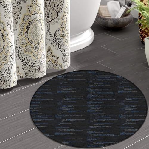 Machine Washable Modern Round Area Rug, Room Sofa Yoga Soft Round Carpet, Home Decor Non Slip Kitchen Office Circle Rug Programmer Computer Code