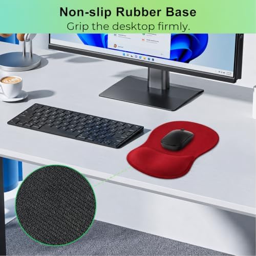 Mouse Pad with Wrist Rest Ergonomic Memory Foam Support, Non-Slip Rubber Base, Comfortable Typing Cushion for Home Office Computer Laptop, Red