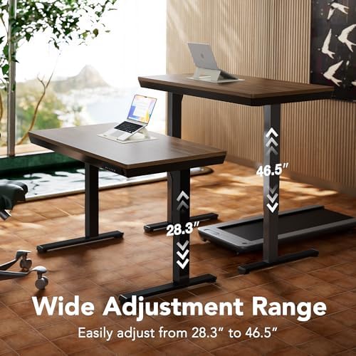 HUANUO Electric Standing Desk with Drawers, 48 X 24 Inch Electric Adjustable Height Desk, Quick Install One-Piece Tabletop with USB Charging Ports, Sit to Stand Up Desk for Home Office, Black Walnut