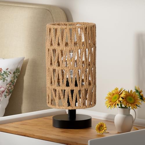 Fenmzee Table Lamps (Rattan Rope Shade - Black Base, 9" Inline Control)