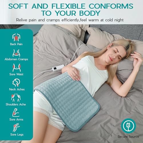 Heating Pad for Period Cramps, Heating Pad for Back/Neck/Shoulder Muscle Pain, 6 Heating&4 Timer Setting, Auto Shut Off, Dry/Moist Heat & Machine Washable, Gray Birthday Christma s Gifts for Women Mom