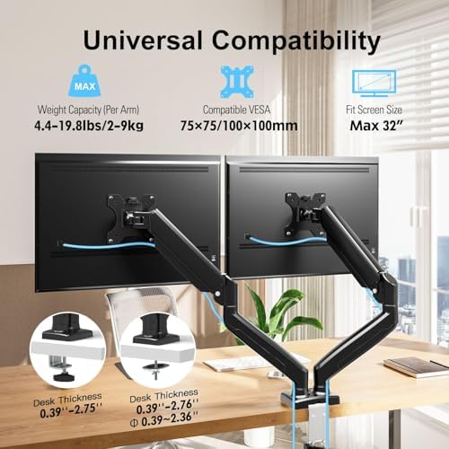 Dual Monitor Mount Fits 13-32" Computer Screen, Dual Monitor Arm