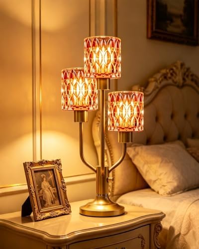 Lightdot Mid Century Modern Red Glass Table Lamp 3 Bulbs Included Dimmable