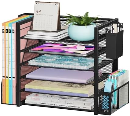 Simple Trending Desk File Organizer, 6-Tier Paper Organizer for Desk, Black