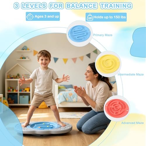 Balance Board with Maze for Kids, Labyrinth Wobble Board Rocking Seesaw Sensory Training with 2 Balls & 2 Replacement Labyrinth Disks, Non-Slip Pedals Indoor Outdoor for Boys Girls