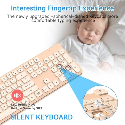 Rechargeable Wireless Keyboard for Mac and Windows, Ultra Slim 2.4GHz Full-Size Keyboard with Low-Profile Quiet Keys, Compatible with PC, Laptop, Windows 11/10/8/7 (Milk Tea)