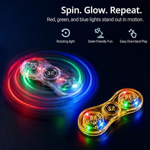 LED Fidget Spinner 2 Pack, Light Up Sensory Fidget Toys for Kids