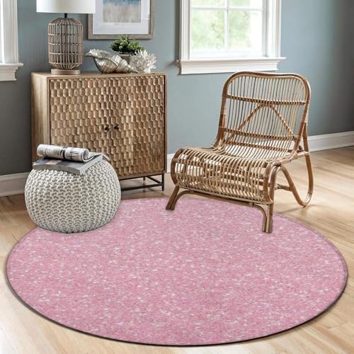 Machine Washable Modern Round Area Rug, Room Sofa Yoga Soft Round Carpet, Home Decor Non Slip Kitchen Office Circle Rug Pink Glitter Texture