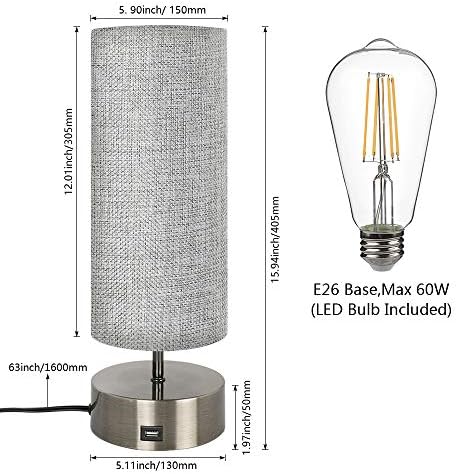 Haian Support 3-Way Dimmable Touch Control Table Lamp with USB Charging Port Set of 2,Modern Nightstand Bedside Desk Lamp with Grey Fabric Lampshade for Living Room,Bedroom,Study Room,LED Bulb Include