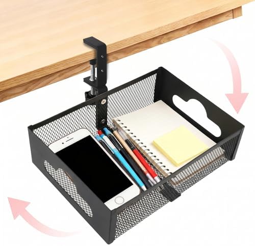 Under Desk Organizer 360° Swivel,No-Drill Clamp-On,Holds Up to 7lbs