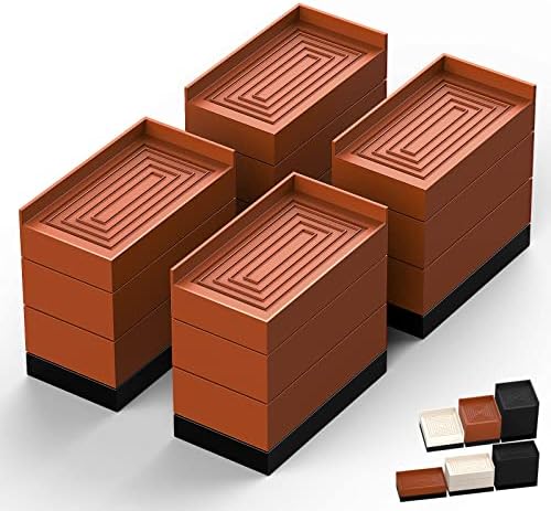 Furniture Risers, Tclouda Bed/Sofa/Desk/Table/Chair Leg/Fridge Lifts to 1.5, 3 and 4 in, Rectangle Adjustable Risers Blocks for Extenders, Heavy Duty Supports Up to 1300 Lbs, 4 in-Brown-Rectangle