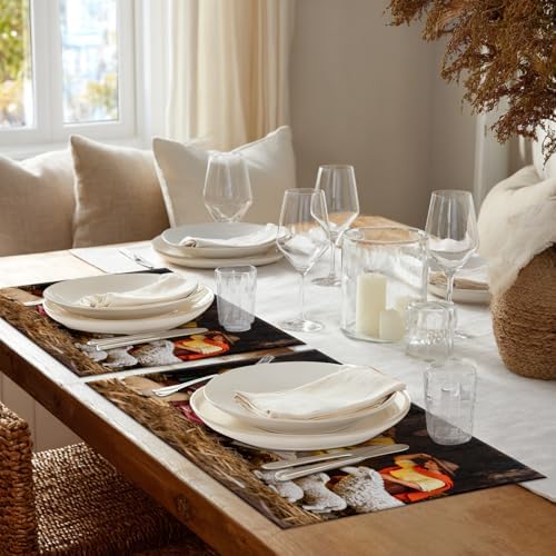 Shrahala Brown Christmas Christian Church Set of 6 12 X 18 Inch Linen Placemats, Brown Light Baby Burlap Table Mat Washable Double Layered Heat Insulation for Indoor/Outdoor