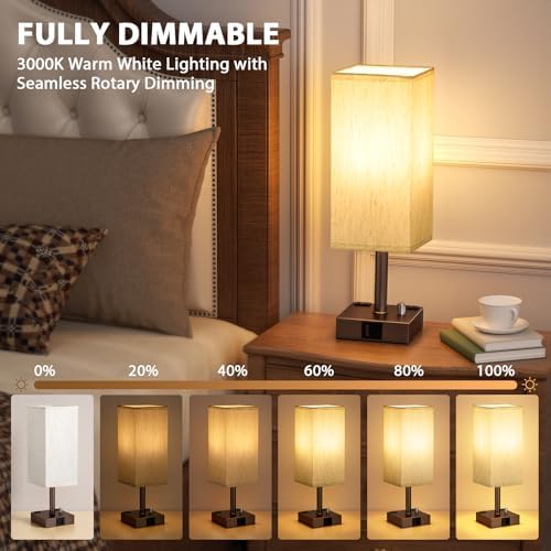 Brown Bedside Table Lamps Set of 2 - Dimmable, USB C+A, 2 AC Outlets
