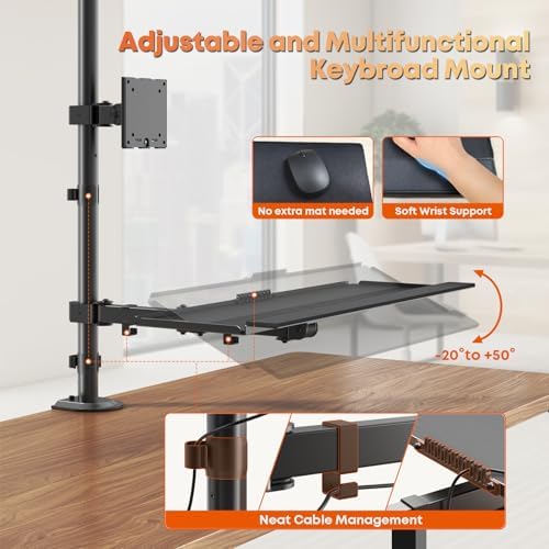 PUTORSEN 49''Monitor Arm with Keyboard Tray, Keyboard Desk Mount