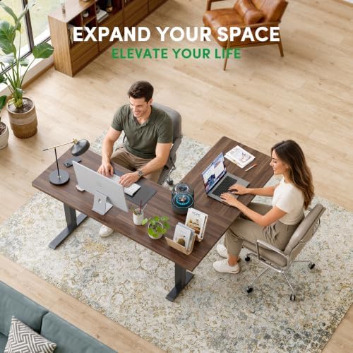 FEZIBO 63" x 55" L-Shaped Standing Desk - Adjustable Corner Desk L Shape, L-Shaped Adjustable Desk with Splice Board, L Shape Standing Desk, Black Walnut