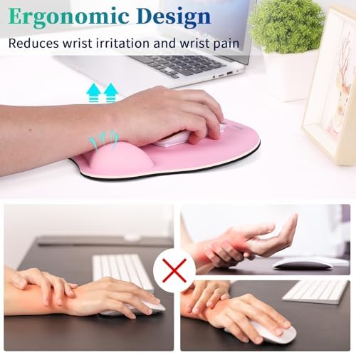 TIDALSOIL Ergonomic Mouse Pad with Memory Foam Wrist Support, Pink