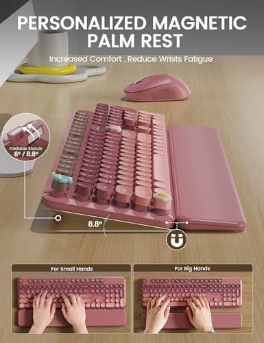 Wireless Keyboard and Mouse Combo, Cute Typewriter, Magnetic Wrist Rest