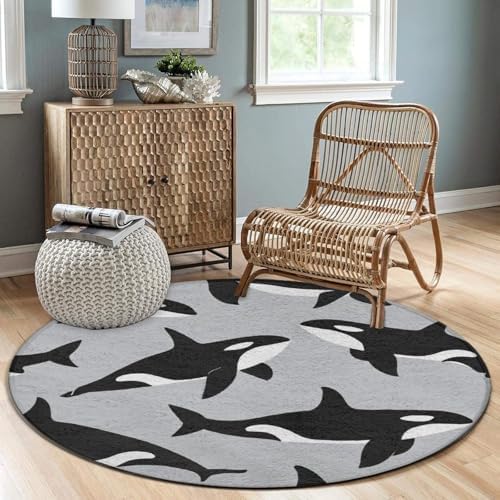 Circular Rugs Large Modern Round Area Rug Fashion Decor Mat for Home Office Orca Whale