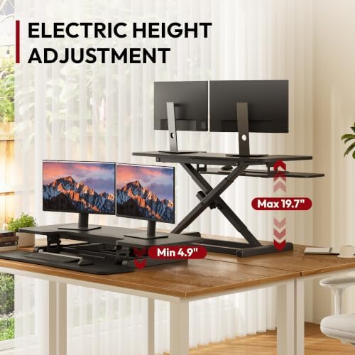 SANODESK 40" Electric Standing Desk Converter， Height Adjustable Riser for Office Home,Dual Monitor and Laptop Workstation with Large Keyboard Tray, Black Color