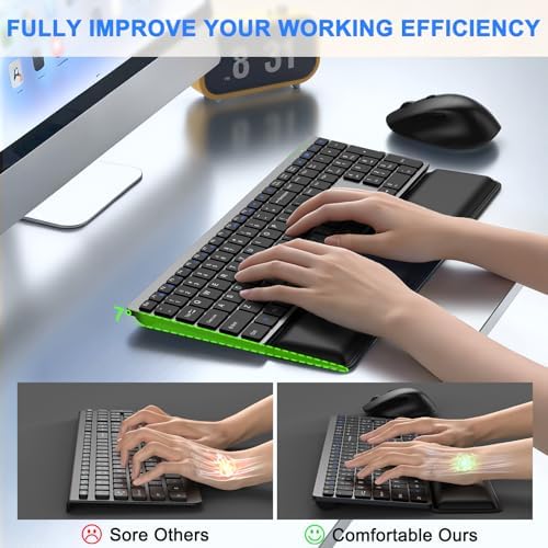 Wireless Keyboard and Mouse Combo, Full Size Silent Ultra Thin Keyboard with Magnetic Wrist Rest, Optical Mouse, 2.4G Lag-Free Cordless Mice Keyboard Set for Computer, Mac, Laptop, PC, Windows