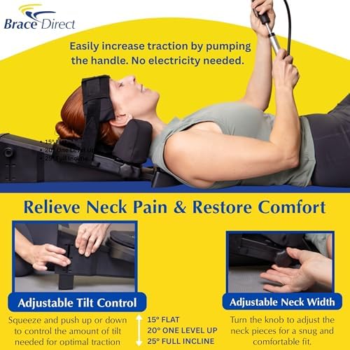 Brace Direct Cervical Traction Device - Spinal Decompression & Neck Pain Relief, Herniated Disc & Spondylosis Support with Hot Cold Therapy - E0849 (Portable - Adjustable Traction up to 40 lbs)