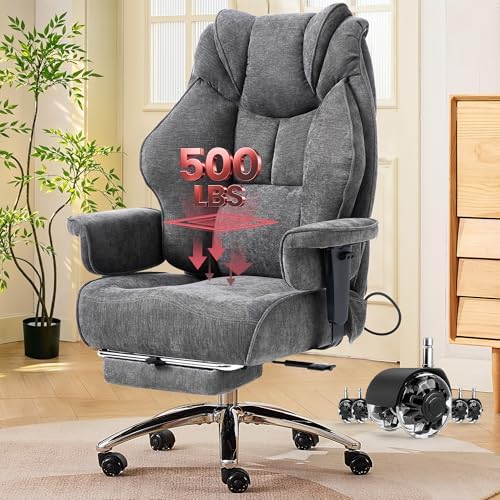 Clome 500lbs Big and Tall Office Chair Adjustable Lumbar Support for Back Pain, Extra Wide Seat Executive Office Chair Thick Armrest Pad, Heavy Duty Base Ergonomic Computer Desk Chair