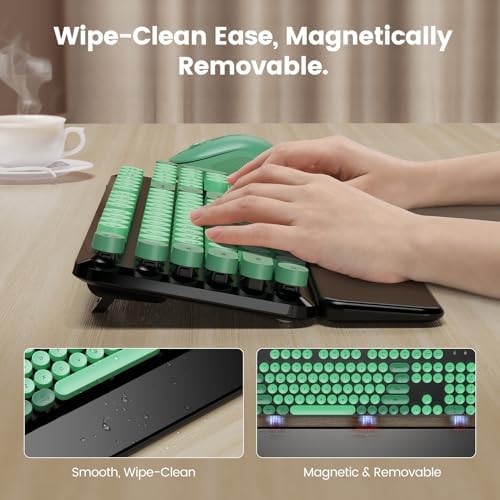 Wireless Keyboard Mouse, Magnetic Wrist Rest, Round Keycaps, Green & Black
