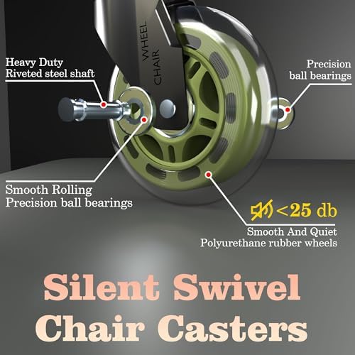 Office Chair Wheels Replacement,3" Rubber Casters 7/16" Stem,Universal fit for Most Rolling/Gaming Chairs,Floor Protection for Carpet/Hardwood/Tile,Smooth&Quiet Rolling,Set of 5 (Green)