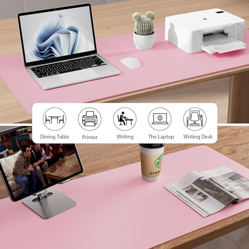 Aothia Leather Desk Pad Protector, Mouse Pad, Office Desk Mat, Non-Slip PU Leather Desk Blotter, Laptop Desk Pad, Waterproof Desk Writing Pad for Office and Home (36" x 17", Fairy Pink)