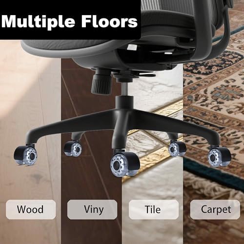Office Chair Caster Wheels 2" Stem Dual Wheels Set of 5 Heavy Duty Replacement Mute Rubber Rotating Castor for All Floors Hardwood Tile Carpet Universal Fit for Chairs (2 inch Dual Wheel)