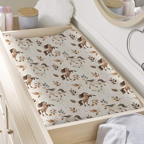Cartoon Western Horse Leaves Baby Changing Pad Cover,Unisex Farm Animals Nursery Diaper Changing Table Pad Mat Sheet for Boys Girls-16x32