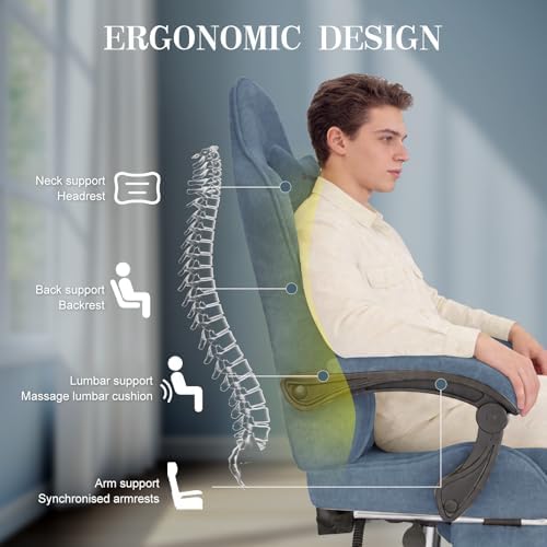 Soontrans Grey Velvet Gaming Chair with Embroidery Design